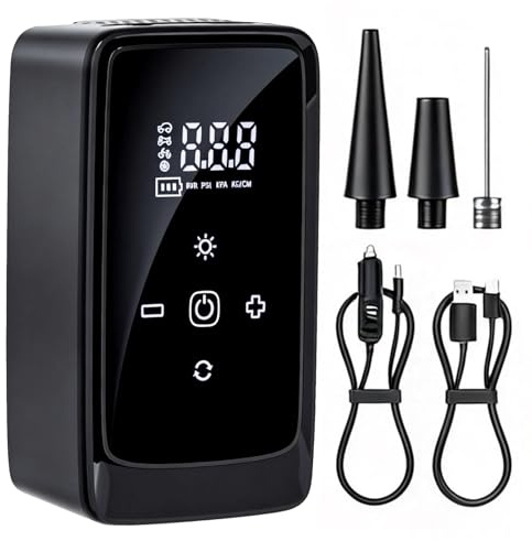 Inflador eléctrico, inflador neumático 3 en 1, compresor de aire portátil recargable con 3 puntas y lámpara de repuesto, para coche, bicicleta, moto y globo
