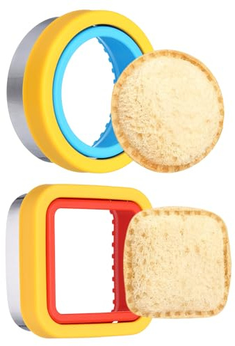 QUARKZMAN 2 Pcs Cortador Y Sellador De Sándwiches Cortadores Galletas Adorables Accesorios Almuerzo Formas Cuadradas Redondas Lonchera Galletas DIY Bento Almuerzo Regalo Rojo/Amarillo/Azul