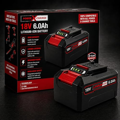 18V 6.0Ah Akku kompatibel mit Einhell Power X-Change – Li-Ion Ersatzakku PXBP-600-Typ – hohe Kapazität, LED Anzeige, Lange Laufzeit