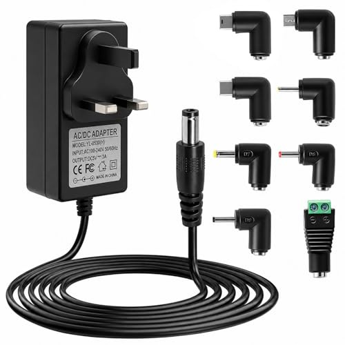 5V 3A DC Power Supply Adapter, 5V 3A 2A 1A AC Charger 5.5mm x 2.5mm Plug with 8 Transformer DC Tips Universal Replacement Power Cord for LED Strip Router Camera Monitor Box Printer Bluetooth Speaker