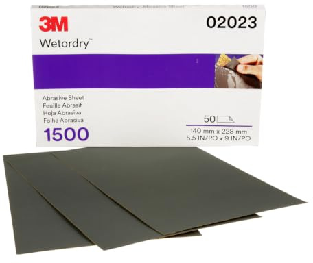 3M Wetordry Abrasive Sheet 401Q, 02023, 1500+ Grit, 5 1/2 in x 9 in, 50 Sheets, Fast Cutting, Auto Body Sanding, Paint Finishing