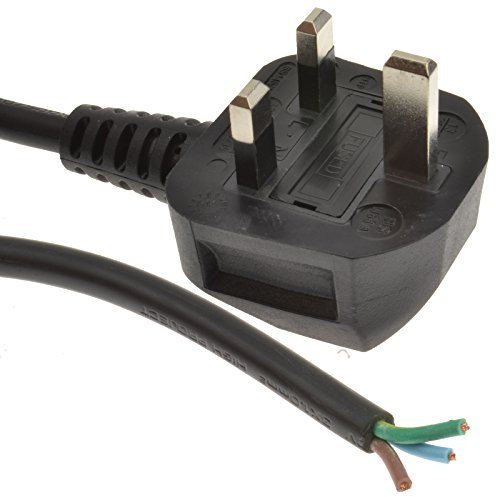 Kenable 13A UK Plug to Bare Ends Cable, 2 Meter Black Power Cord, 1mm² Wire