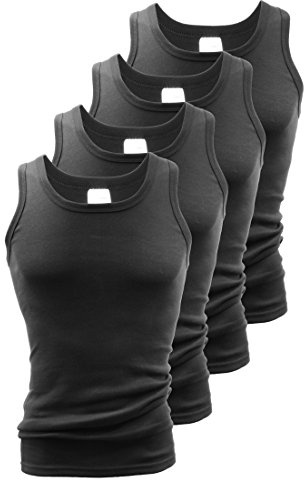 4 stück Herren Achsel Shirt, Unterhemd in schwarz 100% Baumwolle, Feinripp Gr. 9