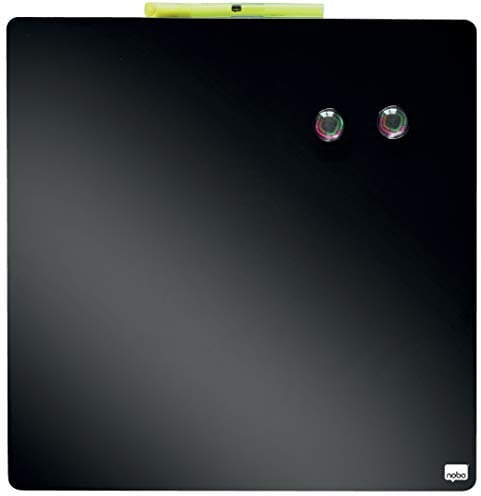 Nobo Quadratisches Magnetisches Mini-Whiteboard, Rahmenlos, Trocken Abwischbar, Leicht zu Reinigen, Wandmontage, Zuhause/Büro, 360 x 360 mm, Schwarz, 1903774