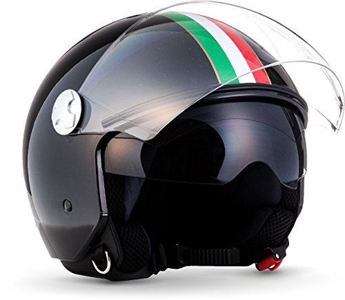 ARMOR HELMETS® AV-63 „Italy Black“ · Jet-Helm · Motorrad-Helm Roller-Helm Scooter-Helm Moped Mofa-Helm Chopper Retro Vespa · ECE 22.05 Sonnenvisier Schnellverschluss Tasche XS (53-54cm)