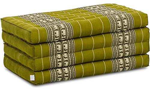 Nachhaltige Klappmatratze aus Kapok - 200x80x8cm - Gästematratze, Faltbare Matratze für Van, ökologische Yogamatte, klappbares Gästebett, Liege für Garten und Balkon (Grün/Elefanten)