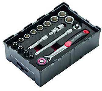 'Rothenberger 1000002180 Hexagonal Socket Spanner Set of 17 Tool Box Hex Key 1/4 Hex Shank Ø 1.5 – 10 mm | Reusable Robox | Reversible Drive Universal Joint Chrome Vanadium Steel, Grey