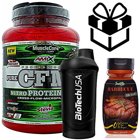 AMIX MuscleCore CFM Nitro Protein Isolate - 1 kg fresa + Salsa + Mezclador