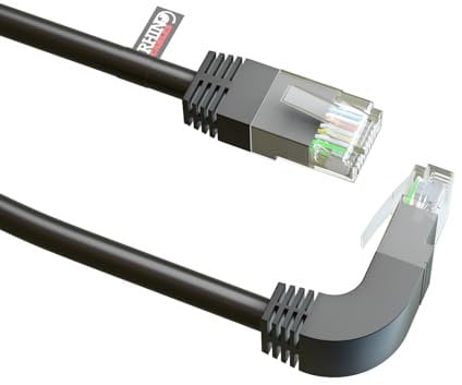 rhinocables CAT5e Ethernet Patch Lead RJ45 Network Internet Cable Straight to Right Angle DOWN 90 Degree 1m