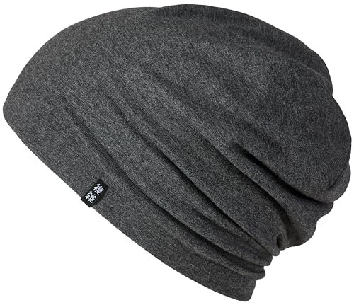 Enter the Complex® Leichte Beanie Mütze, Herren und Damen, Übergangsmütze, Sommer Beanie, Dünne Kopfbedeckung, Baumwolle (Jersey), S/M, Dunkel Grau Meliert