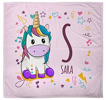 LolaPix Einhorn Decke mit Name. Neugeborene Geschenke. Verschiedene Designs. Rosa Einhorn