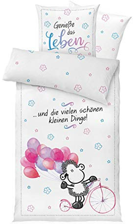 Sheepworld Bettwäsche Motiv Genieße | 135 cm x 200 cm | Kissen 80 cm x 80 cm | Microfaser, Reißverschluss | Bettwäsche Garnitur | 46211