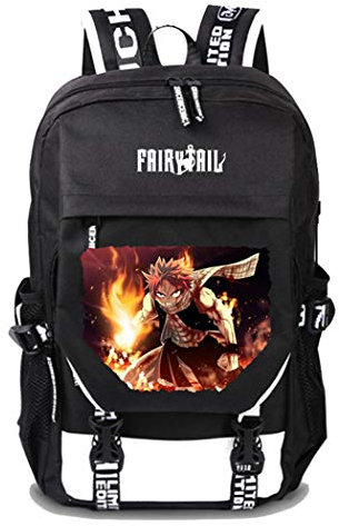 WANHONGYUE Fairy Tail Anime Cosplay Rucksack Schultasche Laptop Backpack mit USB-Ladeanschluss Schwarz / 14
