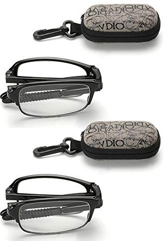 JoXiGo 2 Pack Lunettes de Lecture Pliables Mini avec Étui our Homme et Femme Monture Noir Lens Transparentes Dioptrie +2.5