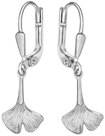 CLEVER SCHMUCK Ginkgoblatt Damen Ohrhänger 12 x 31 mm lang mit Ginkgo Blatt glänzend 925 STERLING SILBER im Etui weiß