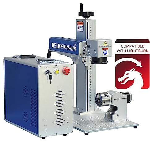 100W JPT M7 MOPA Fiber Laser Marking Machine Fiber Laser Engraver 300×300mm with 80mm Rotary Axis and Heightened 800mm Tower Lightburn Compatible Class 1 Laser Output Power 0.39mW