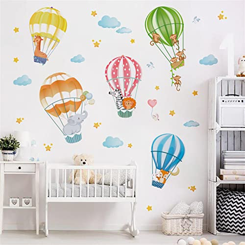 decalmile Wandtattoo Tiere in Heißluftballons Wandaufkleber Elefant Giraffe Affe Wandsticker Babyzimmer Kinderzimmer Schlafzimmer Wanddeko
