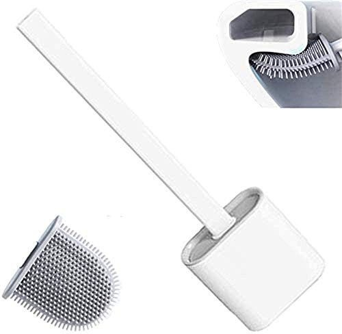 DOUFAN Revolutionäre Silikon-Flex-Toilettenbürste mit Halter, tief reinigende Silikon-Toilettenbürste und schnell trocknendem Halter-Set, Rutschfester Langer Kunststoffgriff (Weiß)
