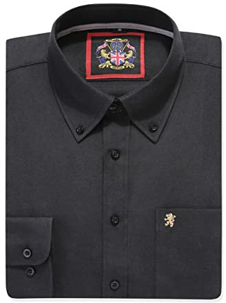 Mens Long Sleeve Oxford Shirt, Button Down Collar & Pocket, Casual Office Work Weekender English Style. The English Oxford by Janeo British Apparel. (Plain Black, LG)