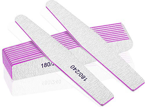 Professional Double Sided Emery Board for Acrylic & Natural Nails - 180/240 Grit, 12 Pack Fine Grit Nail File