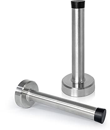 Door Stop 4 Inch, Long Door Stopper Wall Mounted, Stainless Steel Door Stops with Rubber Bumper Sound Dampening Doorstops for Skirtings Wall Protector, Brushed Nickel