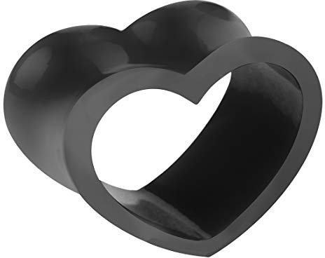 Taffstyle Flesh Tunnel Ohr Piercing Ear Plug Ohrpiercing Silikon Motiv Form Herz Double Flared Schwarz 14mm