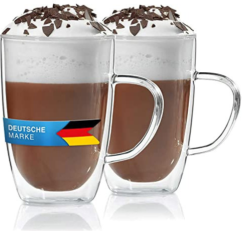 Doppelwandige Tasse 300ml Teetasse Thermotasse Kaffeetasse Glastasse mundgeblasen von Dimono® (2 Stück)