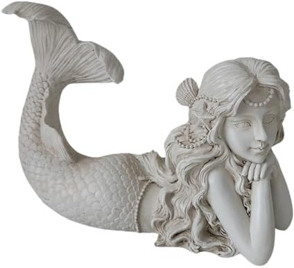 Generisch groß Deko Figur Meerjungfrau Mermaid maritim weiß Dekoobjekt Skulptur Statue -liegend