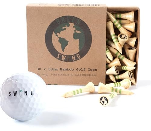 Green Swing Bamboo Golf Tees 38mm | Strong Sustainable Biodegradable | 30pcs