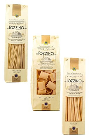 Pastificio F.lli Iozzino - Pasta di Gragnano IGP - Selezione formati Pasta Piccolo Chef 3Kg (6x500gr) | 1 Kg spaghetti + 1 Kg linguine + 1 Kg mezzi paccheri lisci