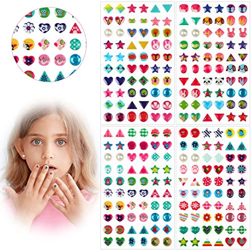 AUGSUN Klebeohrringe Mädchen, 240 Stück Kinder Klebeohrringe Glitzer Selbstklebende Ohrringe Sticker 3D Kristall Ohrringe Aufkleber für Mädchen Kinder