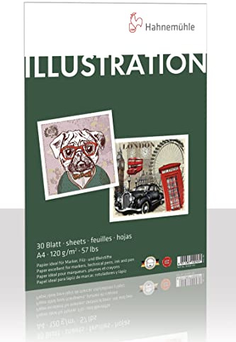 Hahnemühle Illustration, 120 g/m², hellweiß, ideal für Marken, Filz- und Bleistifte, 30 Blatt (DIN A4)