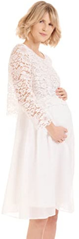 Herzmutter Robe de Grossesse élégante - Mousseline-Dentelle Robe de Maternité - pour Les Occasions festives-Célébrer-Marriage - pour Femme - 6400 (M, Crème Blanc)