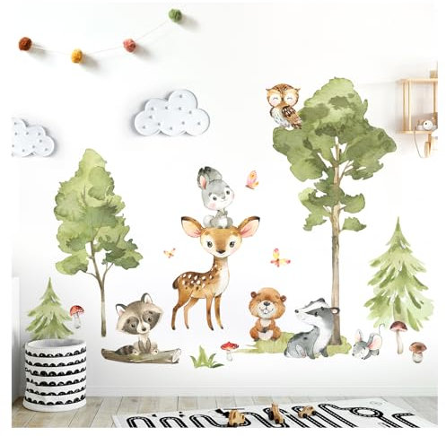Grandora Waldtiere Wandtattoo für Kinderzimmer Babyzimmer Wandsticker Fuchs REH Baum Wandaufkleber Wanddeko Wandbild XXL - 209 x 143 cm (BxH) DL771