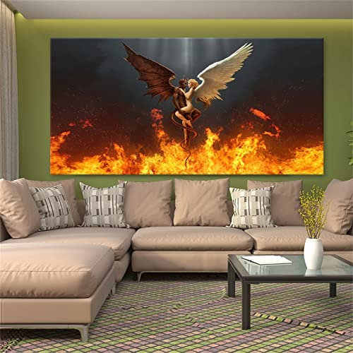 5D Diamond Painting Teufel und Engel lieben Diamant Painting Set,DIY Daiments Painting Vollbohrer Kit,Malen Nach Zahlen Erwachsene Kinder,Büro Eingang Wand Wohnzimmer Schlafzimmer Dekoration,30x60cm