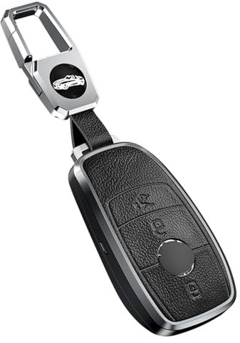 ontto Étui de Protection pour clé de Voiture - Convient pour Mercedes Benz E C G M R S Classe W204 W212 W176 GLC CLA GLA AMG - en Cuir - Noir