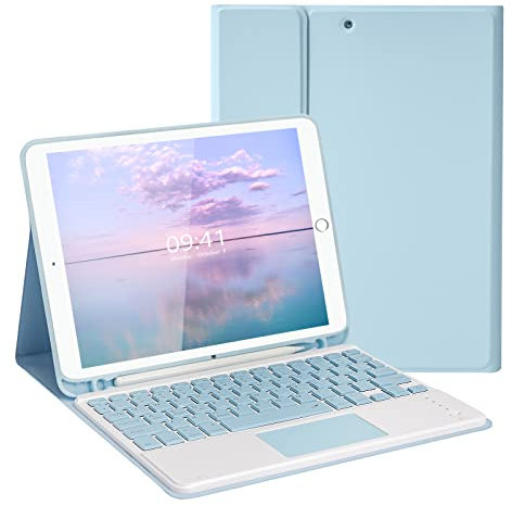 10.2&10.5 Inch iPad Keyboard Case with Touchpad, LAMA Wireless Keyboard for 10.2&10.5 iPad(9th 2021/8th 2020/7th Generation 2019, iPad Air 3 2019,iPad Pro 2017)Detachable Keyboard &Pencil Holder,BL