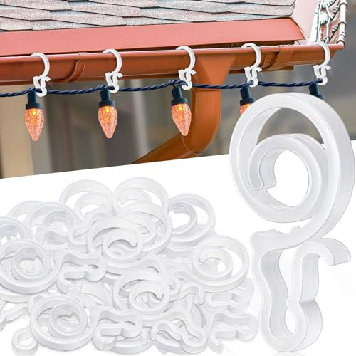 Weihnachtslicht-Clips für den Außenbereich, Dachrinnen-Haken, Weihnachtslichthaken zum Aufhängen von Außenleuchten, Mini-Eiszapfen, Seillichter (50 Stück)