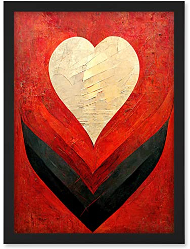 Doppelganger33 LTD Modern Palette Knife Oil Paint Heart Red Abstract Artwork Framed Wall Art Print A4
