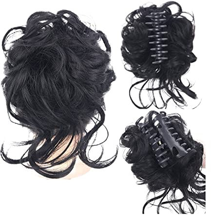 KIZQYN Haarteil Haargummi Messy Curly Hair Dutt Haargummis Verlängerung, 1 STÜCKE Curly Wellig Synthetic Bun Hair Piece Claw Clip Haarknoten Chignon for Frauen Mädchen Haarteil Haarverlängerung