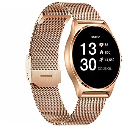 XCOAST JOLI Damen Smartwatch Rose - 1,3 Zoll AMOLED, iOS und Android, sehr flach, 21 Sportarten, Edelstahl, Herzfrequenz, Blutdruck, Blutsauerstoff, Schlaf, 9 Tage Akku