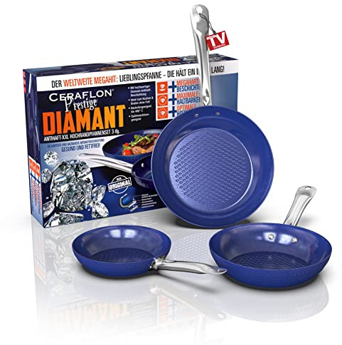 CERAFLON - 3er Pfannenset Induktion mit Diamant Beschichtung - [Kratz- und Spülmaschinenfeste] Pfannen - Bratpfannen Set mit Induktionsboden - Pfannen Set Größe ø20cm, ø24cm und ø28 cm