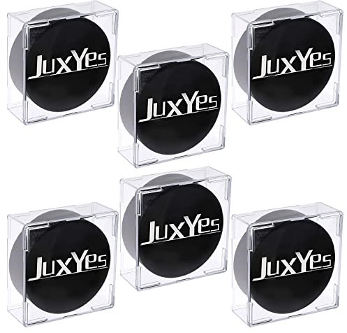 JUXYES 6 Stück Kunststoff Klar Hockey Puck Vitrine Stapelbar Hockey Puck Halter Vitrine Square Cube Transparent Hockey Puck Freistehende Vitrinen