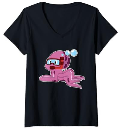 Damen Krake Taucher Schnorchel T-Shirt mit V-Ausschnitt