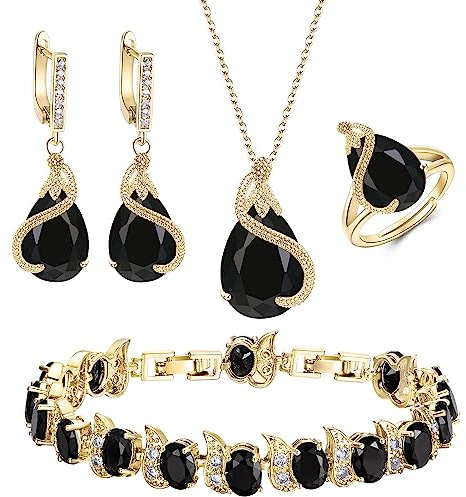 Ever Faith Women's Cubic Zirconia Jewellery Set Black Gold-Tone