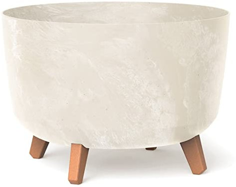 URBNLIVING Round Concrete Look Planter Flower Pot Indoor Outdoor Garden Decor With Legs (Cream)