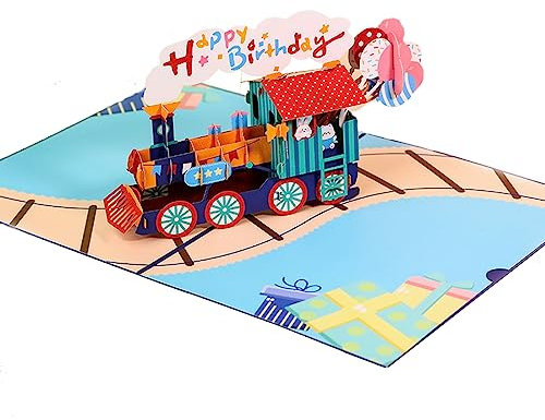 Fezf Geburtstags Grußkarte, 3D kleine Zug-Grußkarte, Pop Up Karte，Pop Up Karte Geburtstagsüßer Geschenkkarten Gruß, Überraschungsgeschenk Zum Kindergeburtstag