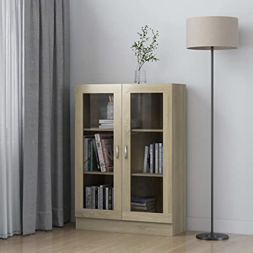 Camerina Vitrinenschrank Sonoma-Eiche 82,5x30,5x115 cm Holzwerkstoff BüCherschrank Mit TüRen Wohnzimmer Vitrinenschrank Vitrine