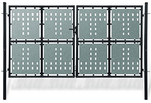 ZEYUAN Black Double Door Fence Gate 300 x 200 cm,Garden Gates High galvanised wrought iron metal swing gate