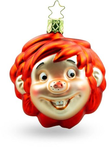 Bavariashop | Pumuckl Weihnachtskugel aus Glas | Lustige Weihnachtskugeln als Christbaumschmuck | Mundgeblasener Baumschmuck 7x7 cm
